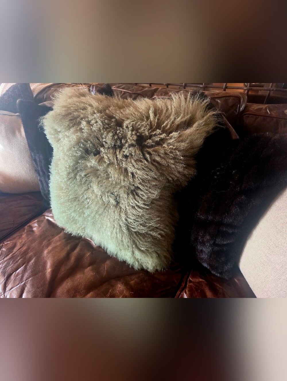 Z Gallery Large Ombre Mongolian Lamb Accent Pillow With Down Insert 25x25 NWT